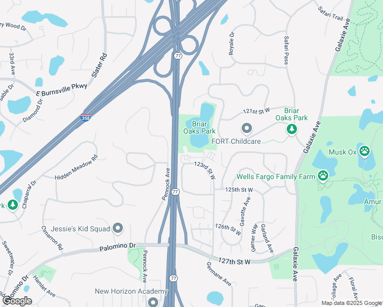 map of restaurants, bars, coffee shops, grocery stores, and more near 7455 123rd Street in Apple Valley