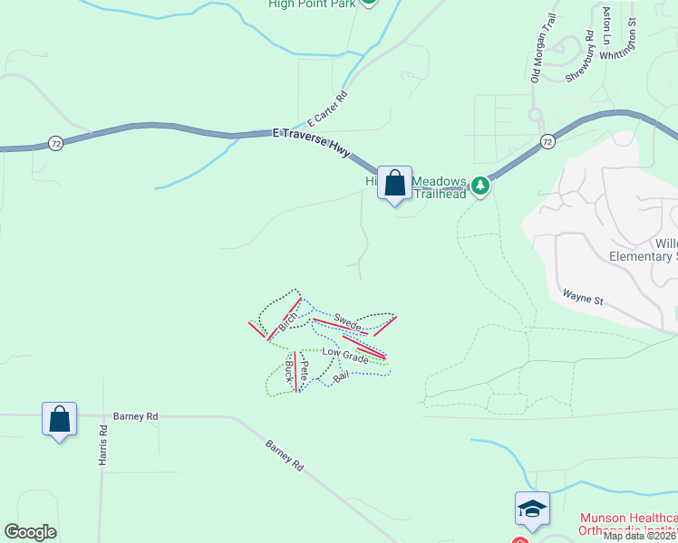 map of restaurants, bars, coffee shops, grocery stores, and more near 5865 Hickory Hills Trail in Traverse City