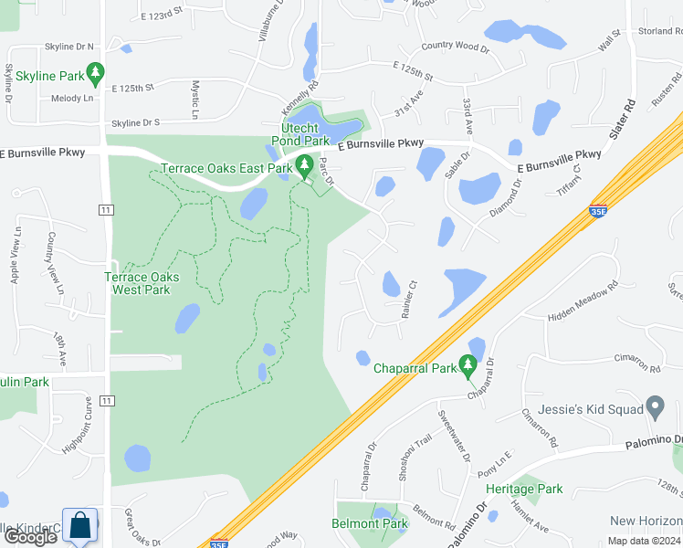 map of restaurants, bars, coffee shops, grocery stores, and more near 2720 Lassen Court in Burnsville