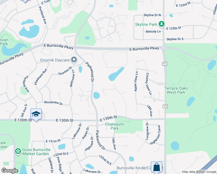 map of restaurants, bars, coffee shops, grocery stores, and more near 1500 Muir Lane in Burnsville