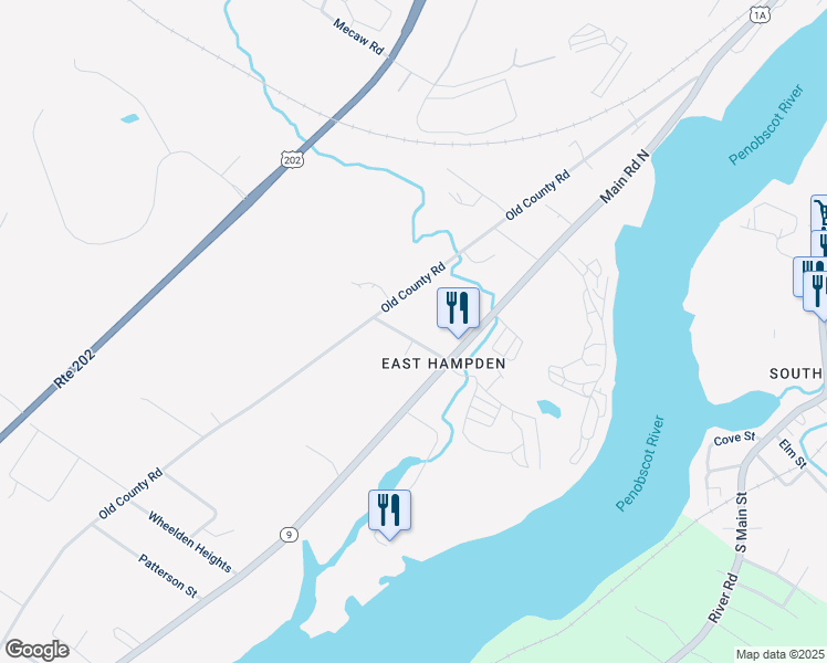 map of restaurants, bars, coffee shops, grocery stores, and more near 291 Old County Road in Hampden