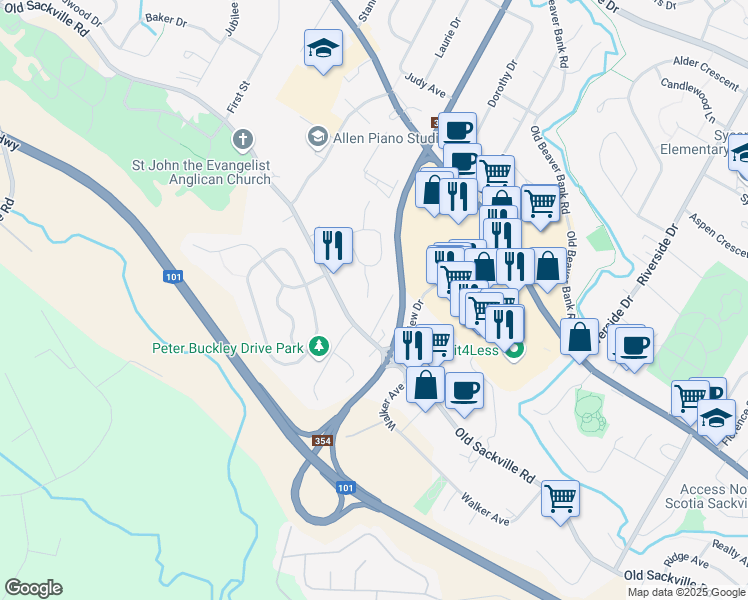 map of restaurants, bars, coffee shops, grocery stores, and more near 24 Carriageway Terrace in Lower Sackville