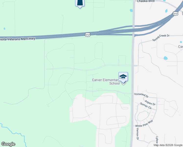 map of restaurants, bars, coffee shops, grocery stores, and more near 5225 Highway 212 East in Chaska