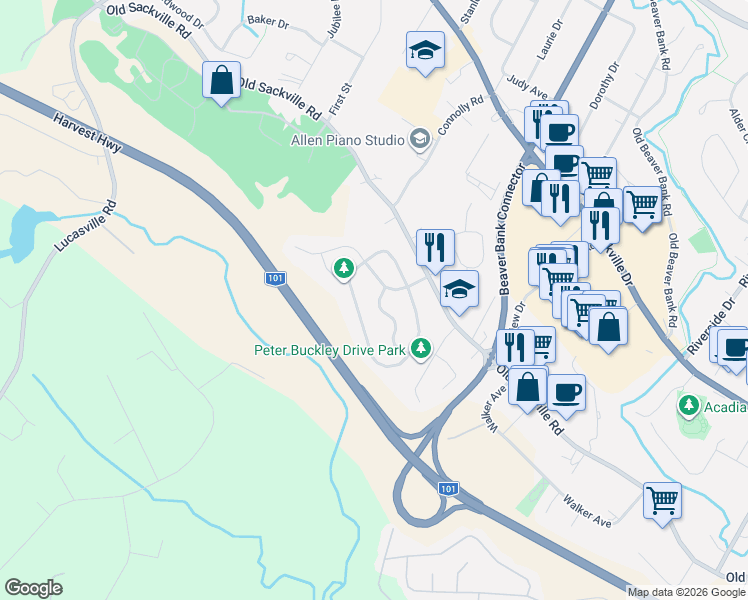 map of restaurants, bars, coffee shops, grocery stores, and more near 9 Ascot Way in Lower Sackville