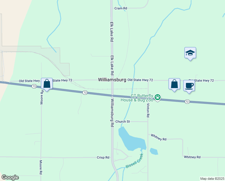 map of restaurants, bars, coffee shops, grocery stores, and more near 5895 Williamsburg Road in Williamsburg