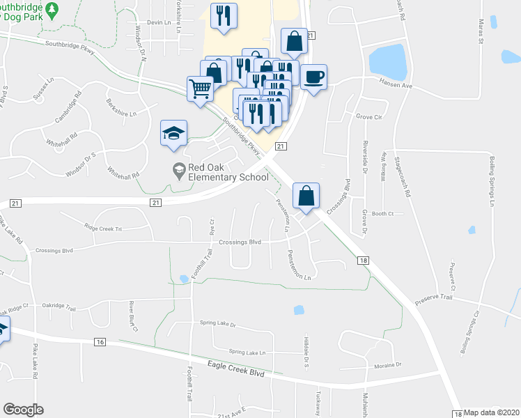 map of restaurants, bars, coffee shops, grocery stores, and more near 1761 Switchgrass Circle in Shakopee