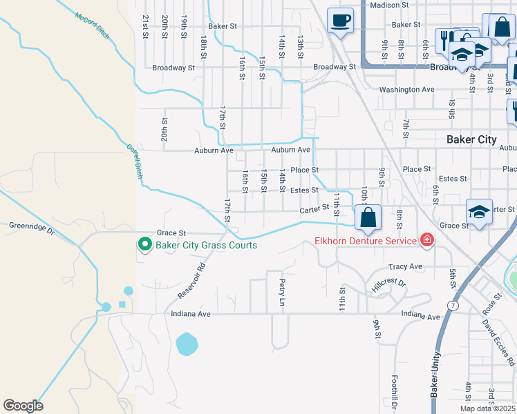 map of restaurants, bars, coffee shops, grocery stores, and more near 3420 Carter St in Baker City