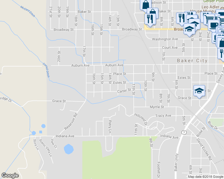 map of restaurants, bars, coffee shops, grocery stores, and more near 1410 14th Street in Baker City