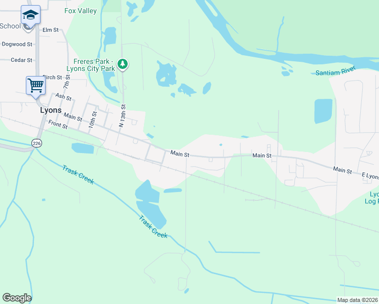 map of restaurants, bars, coffee shops, grocery stores, and more near 1517 Main Street in Lyons