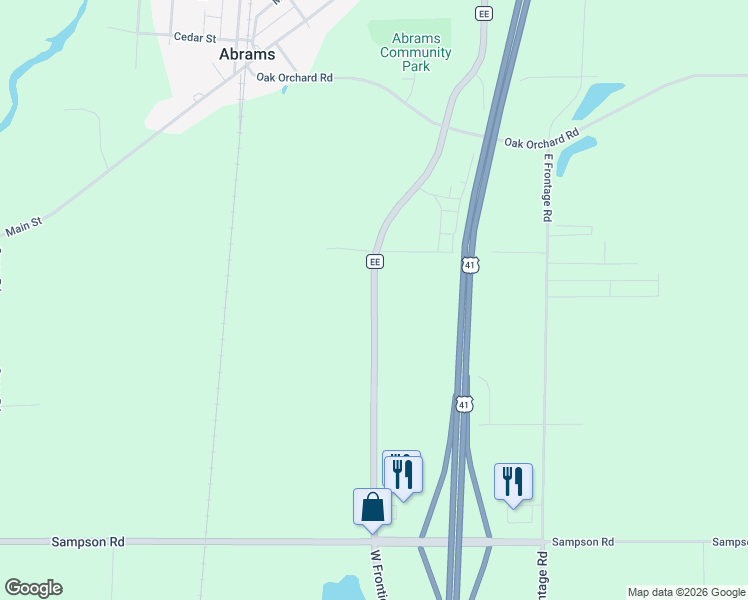 map of restaurants, bars, coffee shops, grocery stores, and more near 2622 County Road EE in Abrams