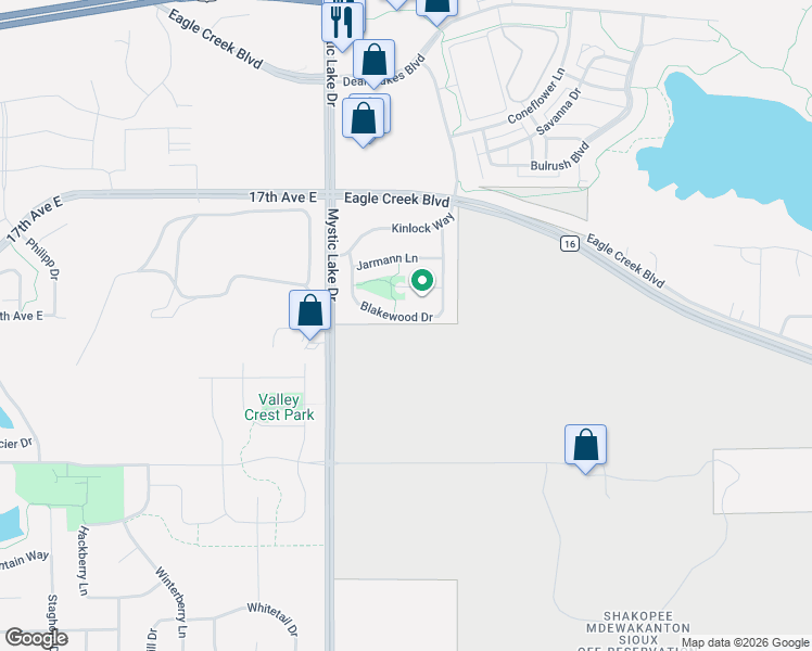 map of restaurants, bars, coffee shops, grocery stores, and more near 4162 Blakewood Drive in Shakopee