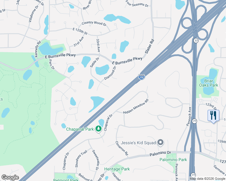 map of restaurants, bars, coffee shops, grocery stores, and more near 12724 Sable Drive in Burnsville