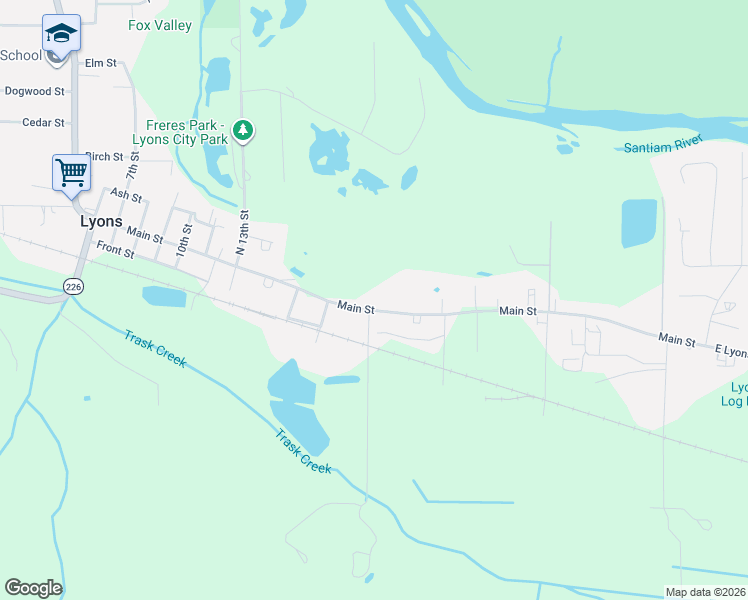 map of restaurants, bars, coffee shops, grocery stores, and more near 1611 Main Street in Lyons