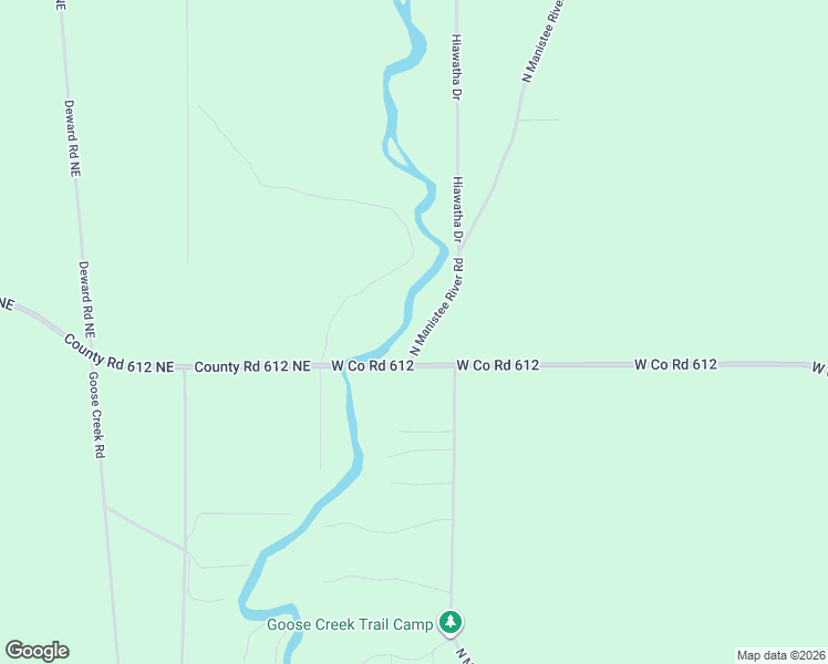map of restaurants, bars, coffee shops, grocery stores, and more near North Manistee River Road in Frederic