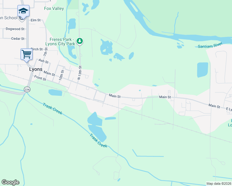 map of restaurants, bars, coffee shops, grocery stores, and more near 1517 Main St in Lyons