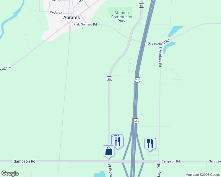 map of restaurants, bars, coffee shops, grocery stores, and more near 2622 County Road EE in Abrams