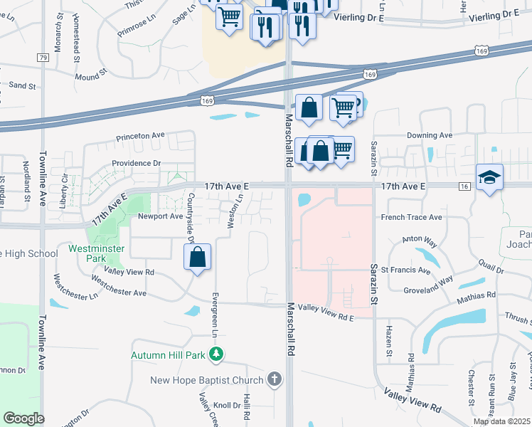 map of restaurants, bars, coffee shops, grocery stores, and more near 1378 Idlewood Way in Shakopee