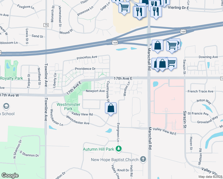 map of restaurants, bars, coffee shops, grocery stores, and more near 1755 Countryside Drive in Shakopee