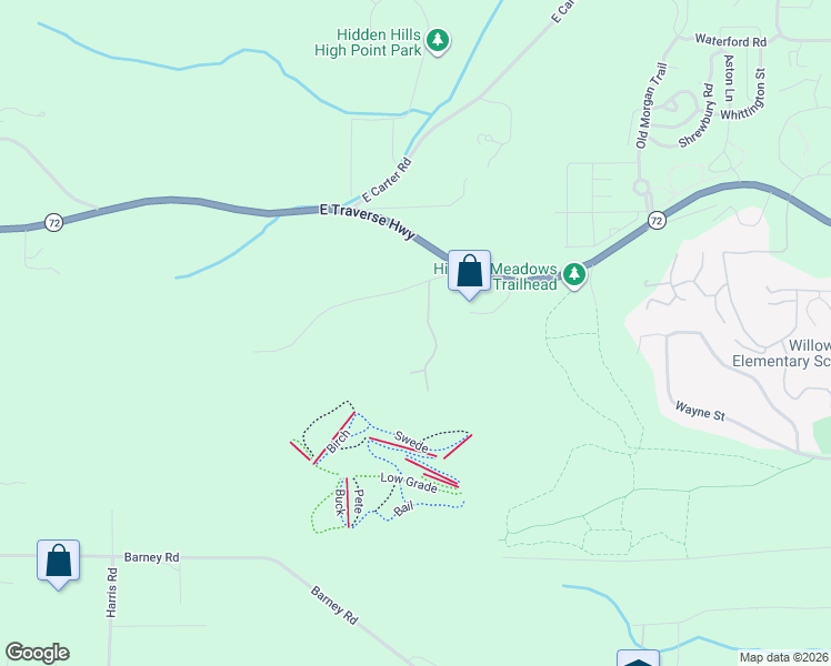map of restaurants, bars, coffee shops, grocery stores, and more near 5865 Hickory Hills Trail in Traverse City