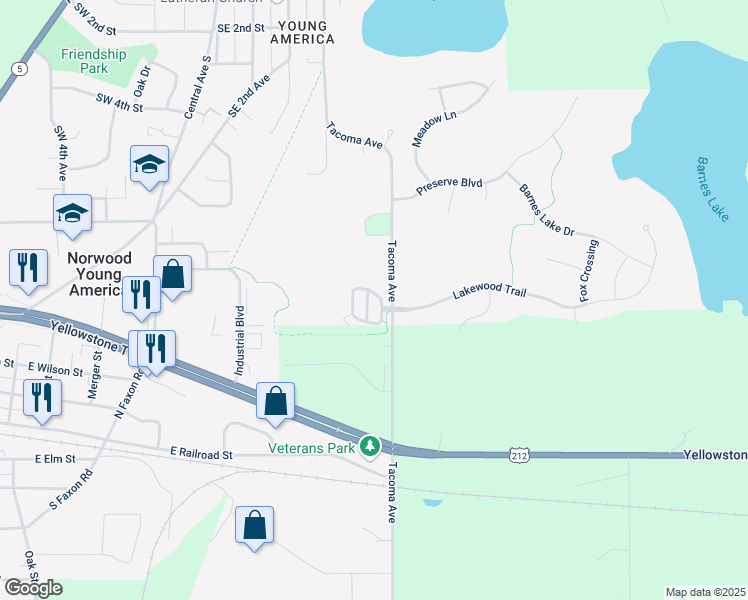 map of restaurants, bars, coffee shops, grocery stores, and more near 903 Serenity Circle in Norwood Young America