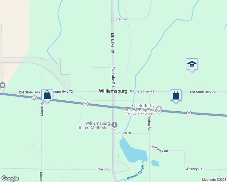 map of restaurants, bars, coffee shops, grocery stores, and more near 9039 Old State Highway 72 in Williamsburg