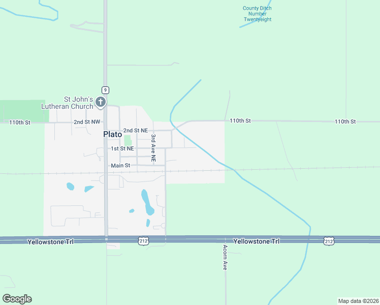 map of restaurants, bars, coffee shops, grocery stores, and more near 605 1st Street Northeast in Plato