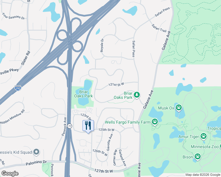 map of restaurants, bars, coffee shops, grocery stores, and more near 7210 121st Street West in Apple Valley