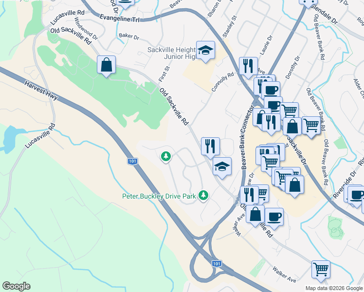 map of restaurants, bars, coffee shops, grocery stores, and more near 202 Lower Sackville Circle in Lower Sackville