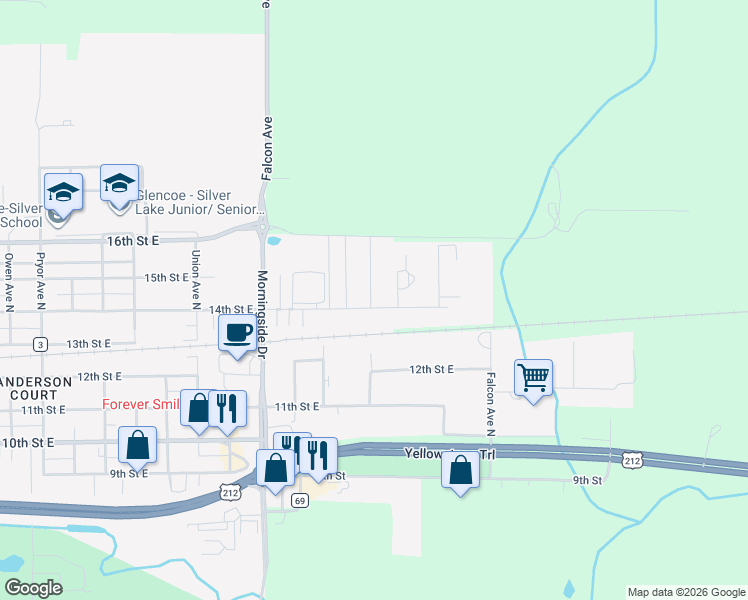 map of restaurants, bars, coffee shops, grocery stores, and more near 1404 Ranger Drive North in Glencoe