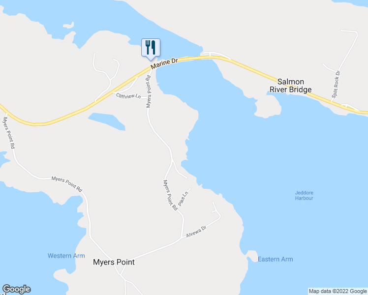 map of restaurants, bars, coffee shops, grocery stores, and more near 554 Myers Point Road in Head of Jeddore