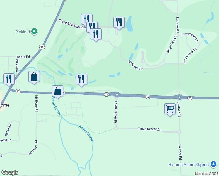 map of restaurants, bars, coffee shops, grocery stores, and more near 5733 Hilltop Way in Williamsburg