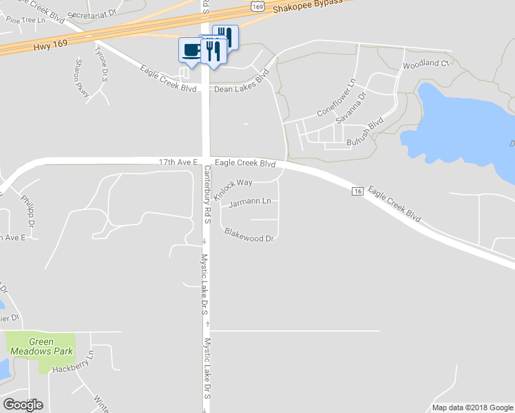 map of restaurants, bars, coffee shops, grocery stores, and more near 4212 Jarmann Lane in Shakopee