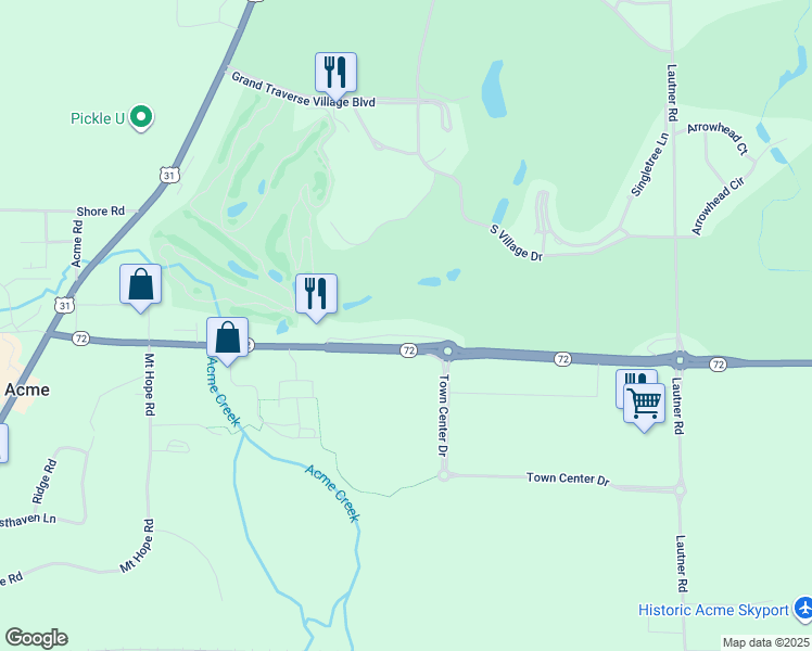 map of restaurants, bars, coffee shops, grocery stores, and more near 5733 Hilltop Way in Williamsburg