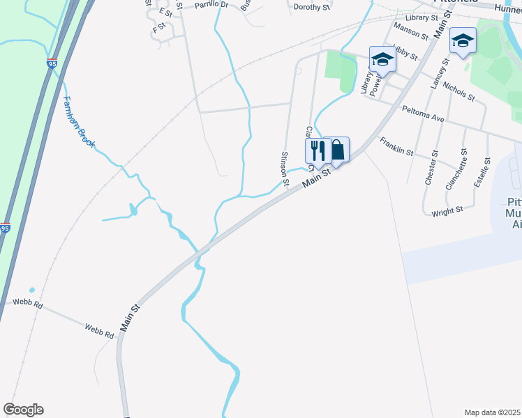 map of restaurants, bars, coffee shops, grocery stores, and more near Main Street in Pittsfield