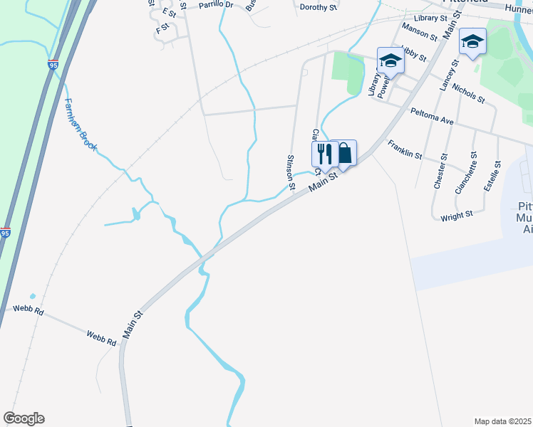 map of restaurants, bars, coffee shops, grocery stores, and more near Main Street in Pittsfield