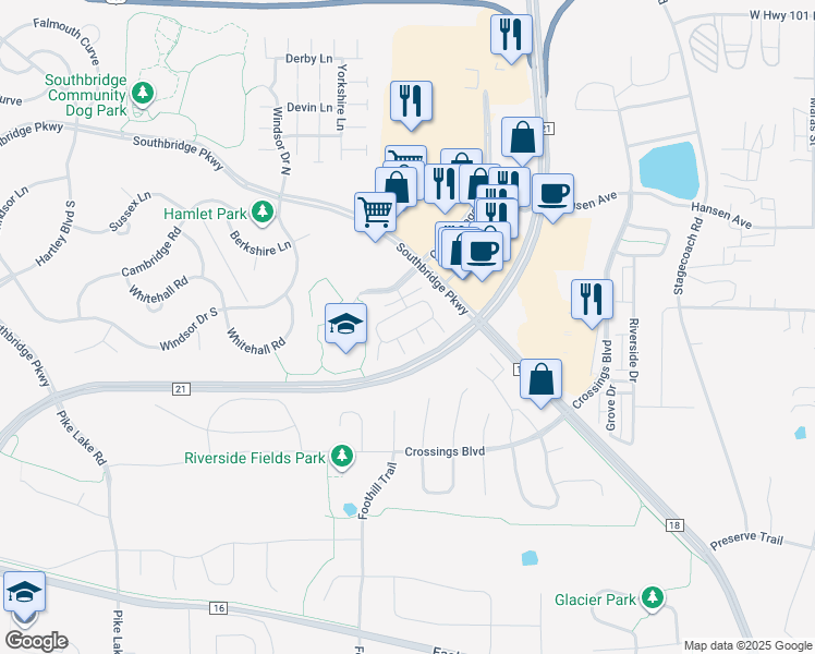 map of restaurants, bars, coffee shops, grocery stores, and more near 8024 Stratford Circle North in Shakopee