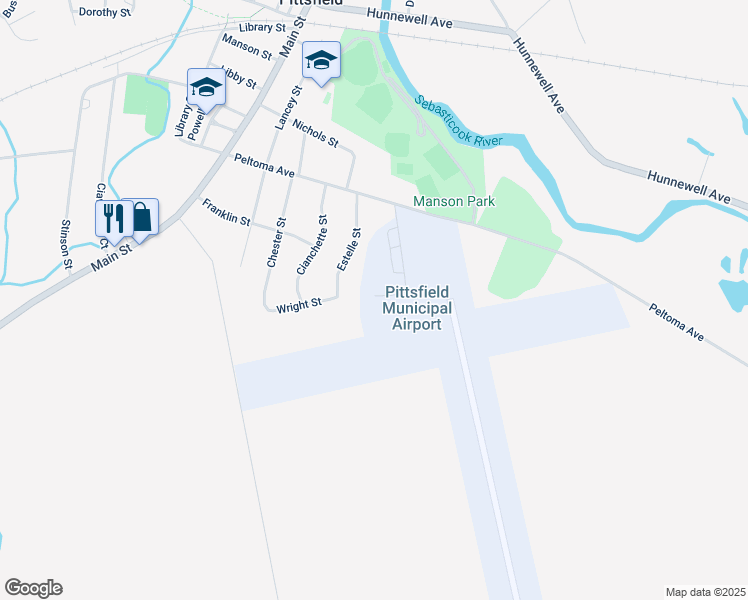 map of restaurants, bars, coffee shops, grocery stores, and more near 176 Harrison Street in Pittsfield