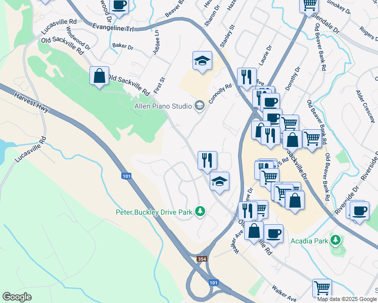 map of restaurants, bars, coffee shops, grocery stores, and more near 202 Lower Sackville Circle in Lower Sackville