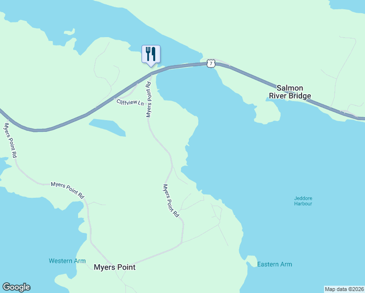 map of restaurants, bars, coffee shops, grocery stores, and more near 554 Myers Point Road in Head of Jeddore