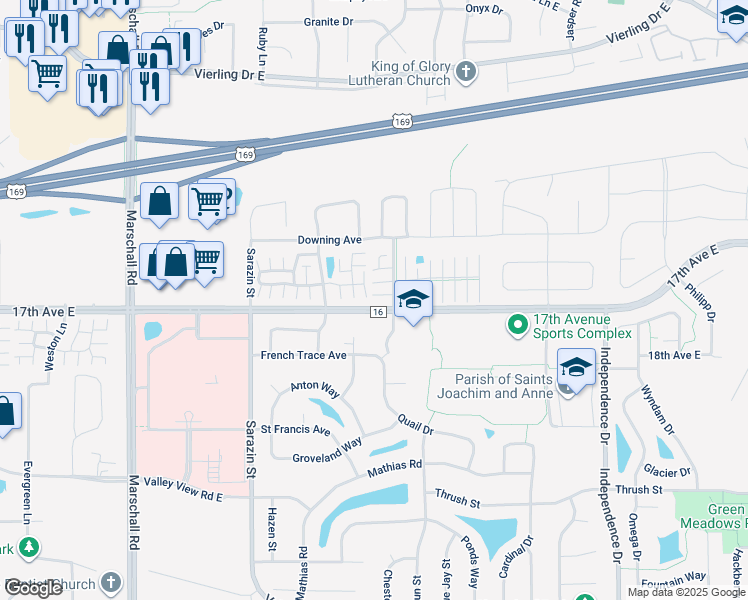 map of restaurants, bars, coffee shops, grocery stores, and more near 2140 Limerick Lane in Shakopee