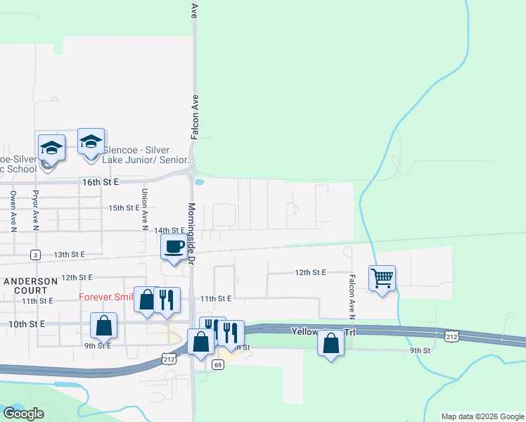 map of restaurants, bars, coffee shops, grocery stores, and more near 1404 Ranger Drive North in Glencoe