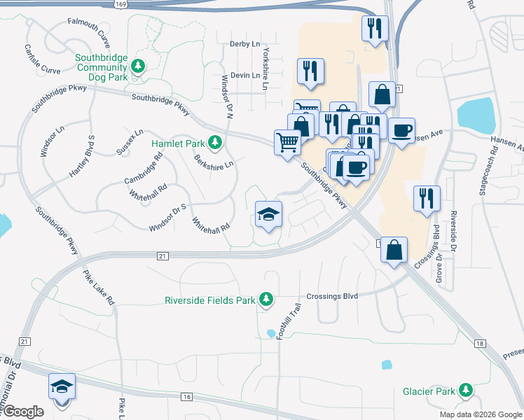 map of restaurants, bars, coffee shops, grocery stores, and more near 7700 Old Carriage Court in Shakopee