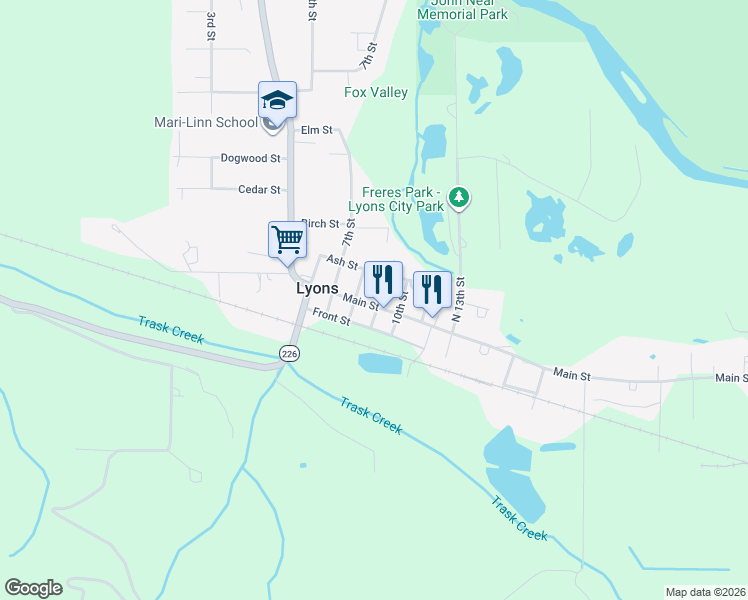 map of restaurants, bars, coffee shops, grocery stores, and more near 181 9th Street in Lyons