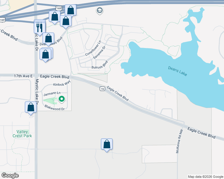 map of restaurants, bars, coffee shops, grocery stores, and more near 6648 Eagle Creek Boulevard in Shakopee