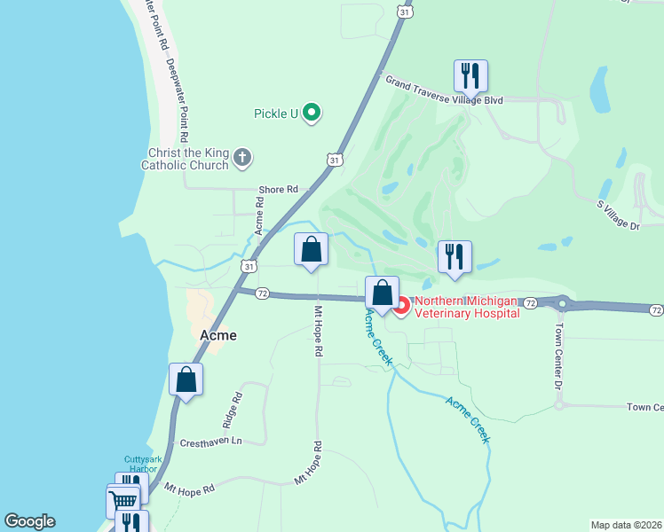 map of restaurants, bars, coffee shops, grocery stores, and more near 6022 Holt Road in Williamsburg