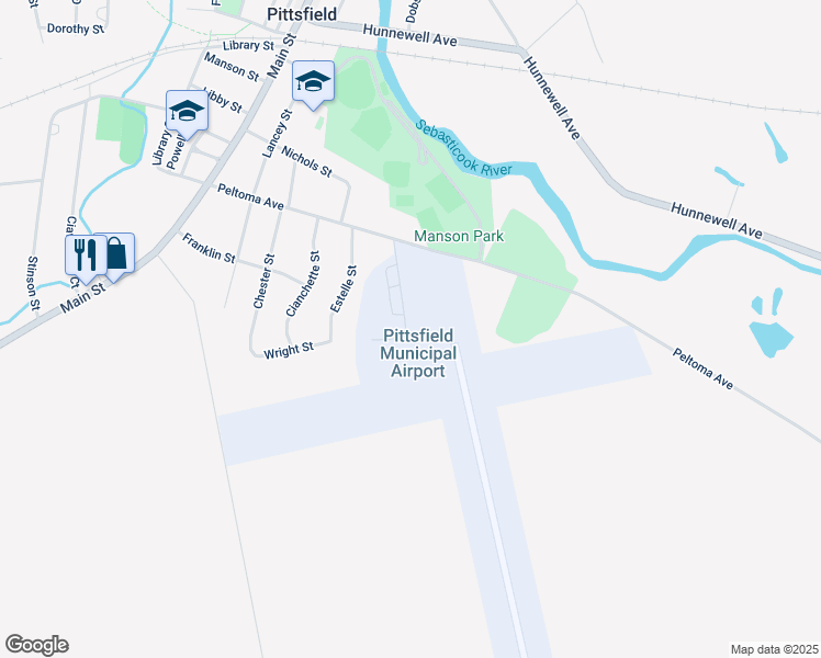 map of restaurants, bars, coffee shops, grocery stores, and more near 176 Harrison Street in Pittsfield