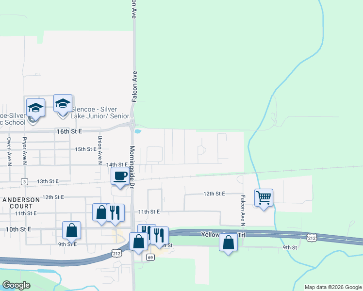 map of restaurants, bars, coffee shops, grocery stores, and more near 1520 Ranger Drive North in Glencoe