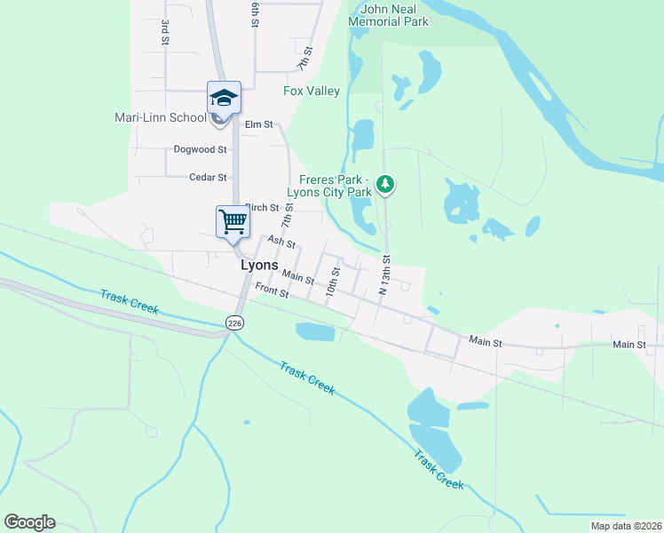 map of restaurants, bars, coffee shops, grocery stores, and more near 929 Ash Street in Lyons