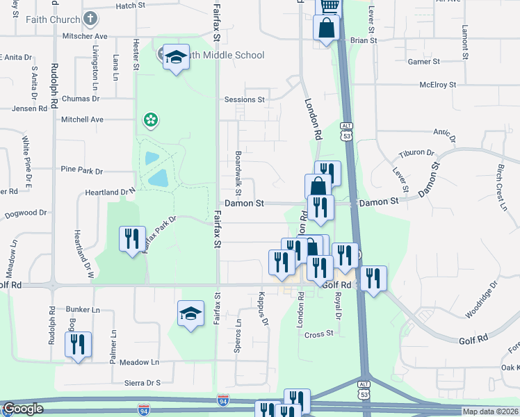 map of restaurants, bars, coffee shops, grocery stores, and more near 4009 Sterling Drive in Eau Claire