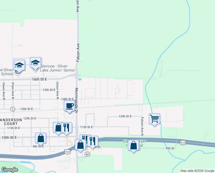 map of restaurants, bars, coffee shops, grocery stores, and more near 1520 Ranger Drive North in Glencoe